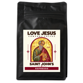 Love Jesus Company espresso coffee bag with Saint John's label